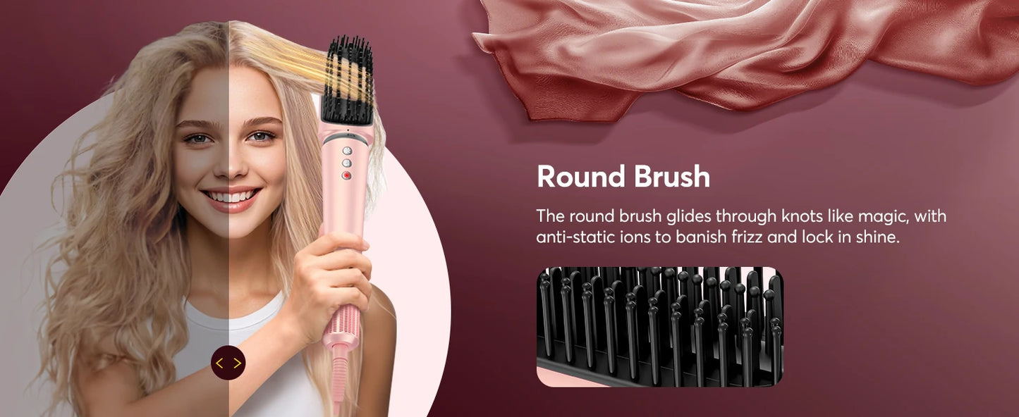 5 in 1 High-Speed Hot Air Styler Frizz-Free Fast Drying No Heat Damage Hair Dryer Curl Volumize Straighten with Travel Bag