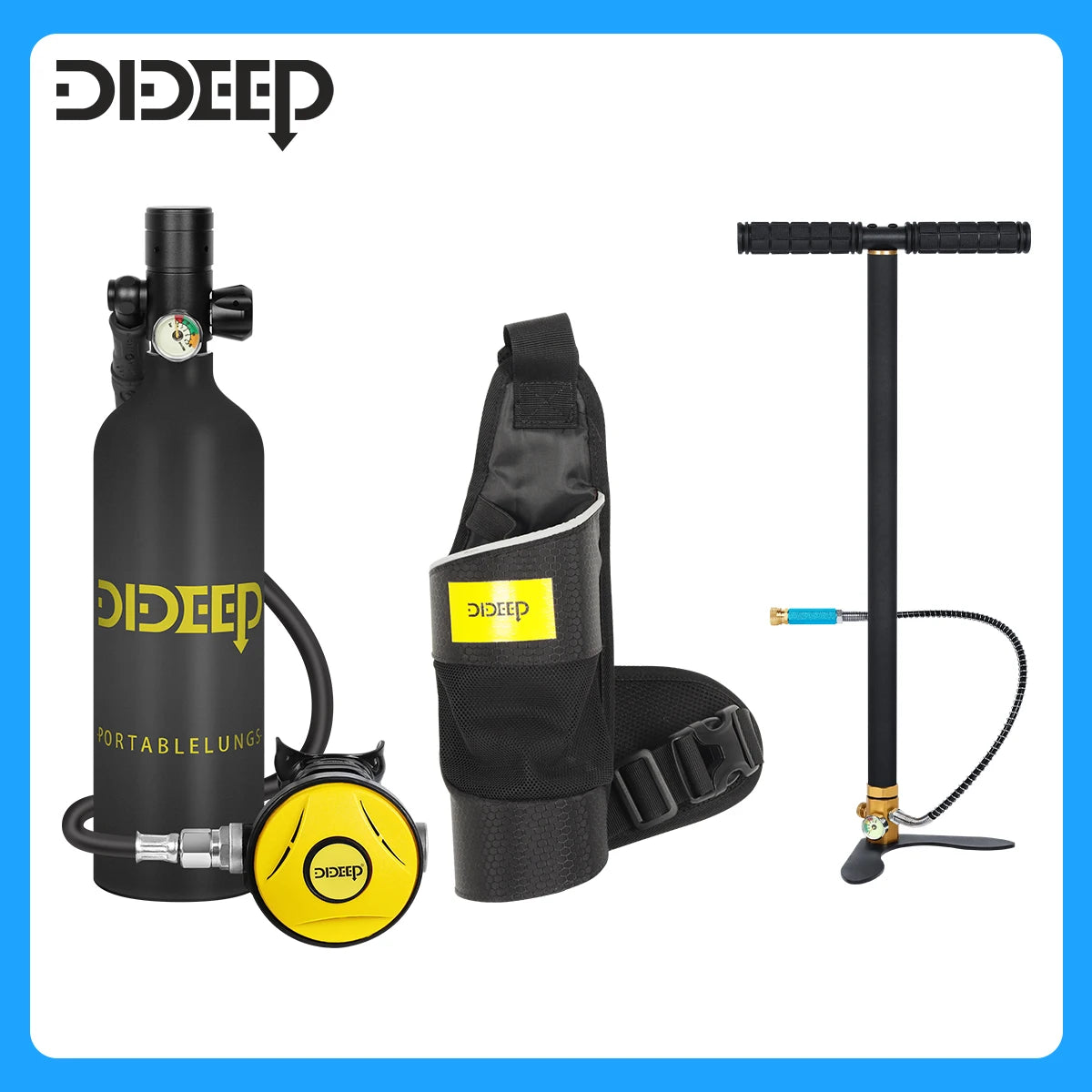 DIDEEP 1Liter Mini Scuba Diving Tank Set, 15-20Mins Underwater Diving Cylinder, Easy to Use, Portable Lungs Bottle with 3000 PSI,Summer Diving for Cooling off ,Suitable for Outdoor Activities and Travel,Summer Diving for Cool