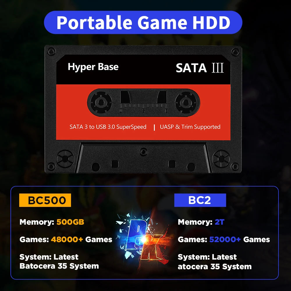 JMachen External 2T Game HDD Batocera 35 with 52000+Games For PS3/PS2/Wii/WiiU/DC/N64/MAME/SS Game Console for Windows PC/Laplop