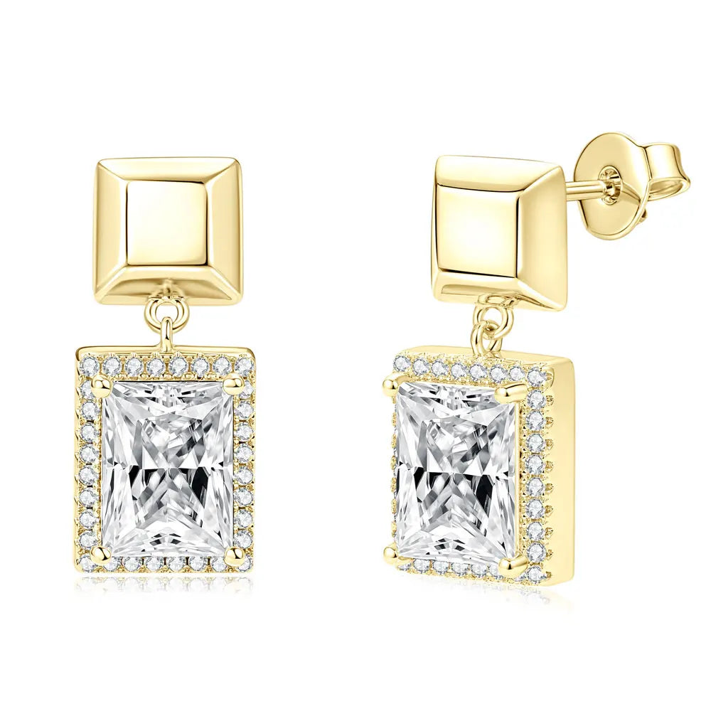 OXTAO Brilliant Geometric Stud Earrings for Women 14K Gold Filled 6x8mm Moissanite Drop Earrings Fashion Wedding Party Gift