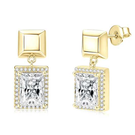 OXTAO Brilliant Geometric Stud Earrings for Women 14K Gold Filled 6x8mm Moissanite Drop Earrings Fashion Wedding Party Gift