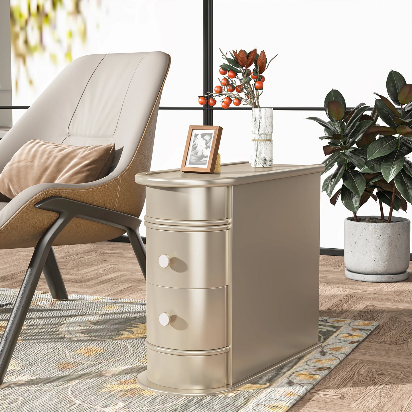 Tribesigns End Table Round Solid Wood Sofa Bedside Narrow Bedroom Side Table Nightstand with Drawer