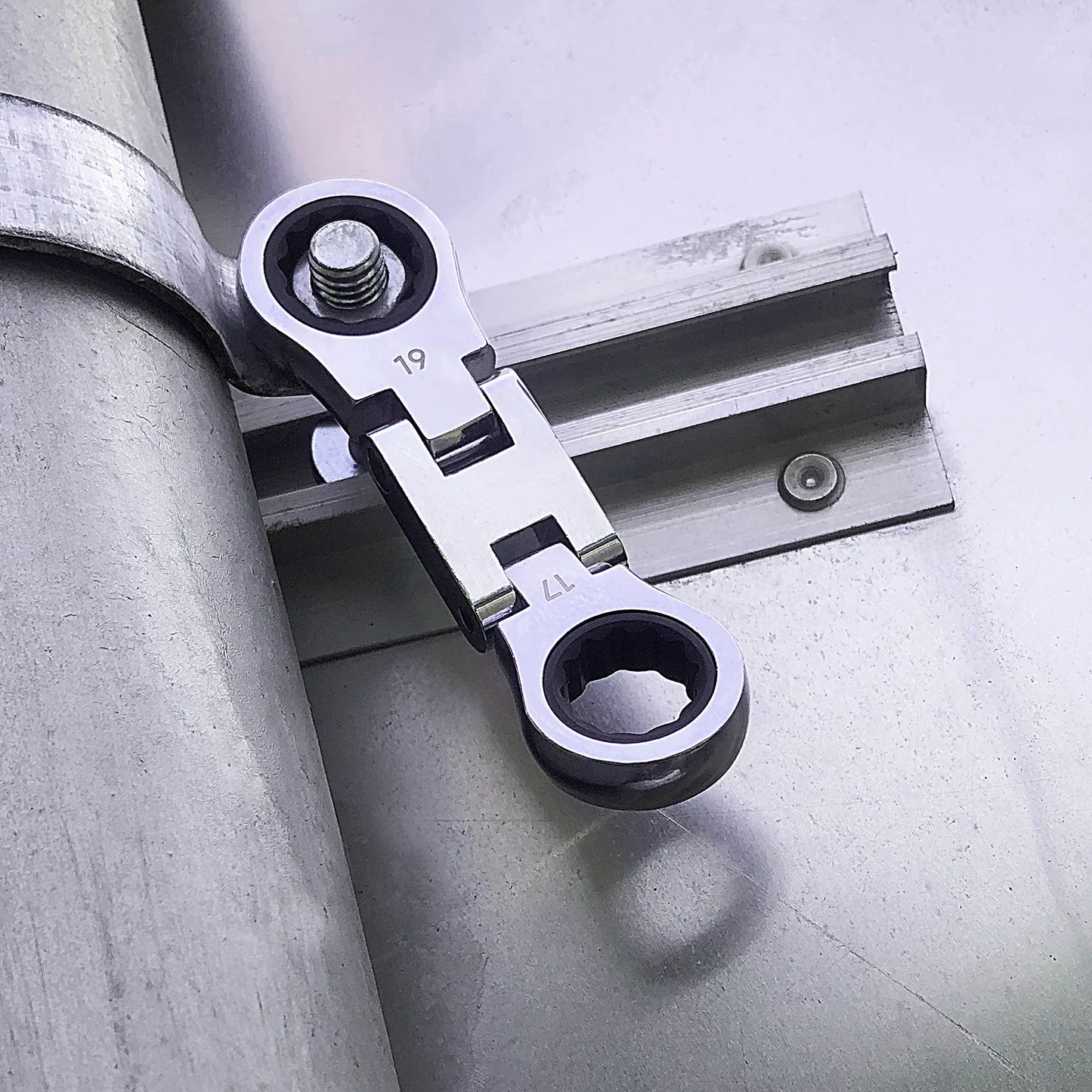 5pcs Dual Flex Head Ratcheting Wrench Set, Double Box End, Flex-Head, Stubby Metric Combination Wrench Set