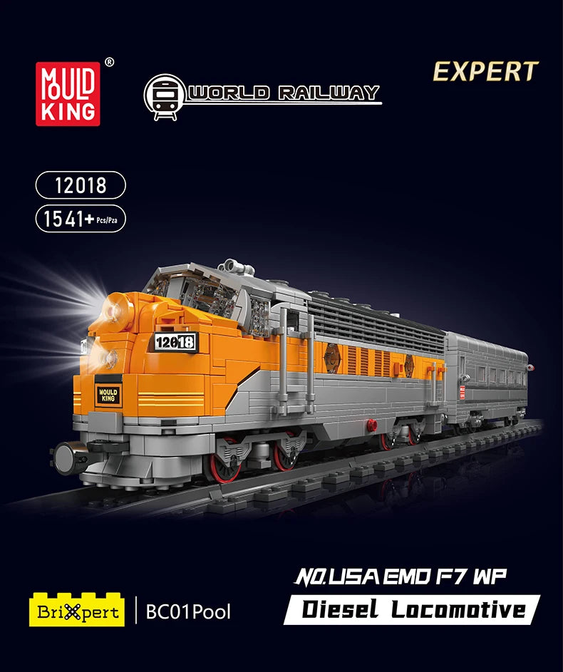Mould King 12018 Technical Train Toys The RC USA EMD F7 WP Diesel Locomotive Building Block Brick Assembly Kids Christmas Gift
