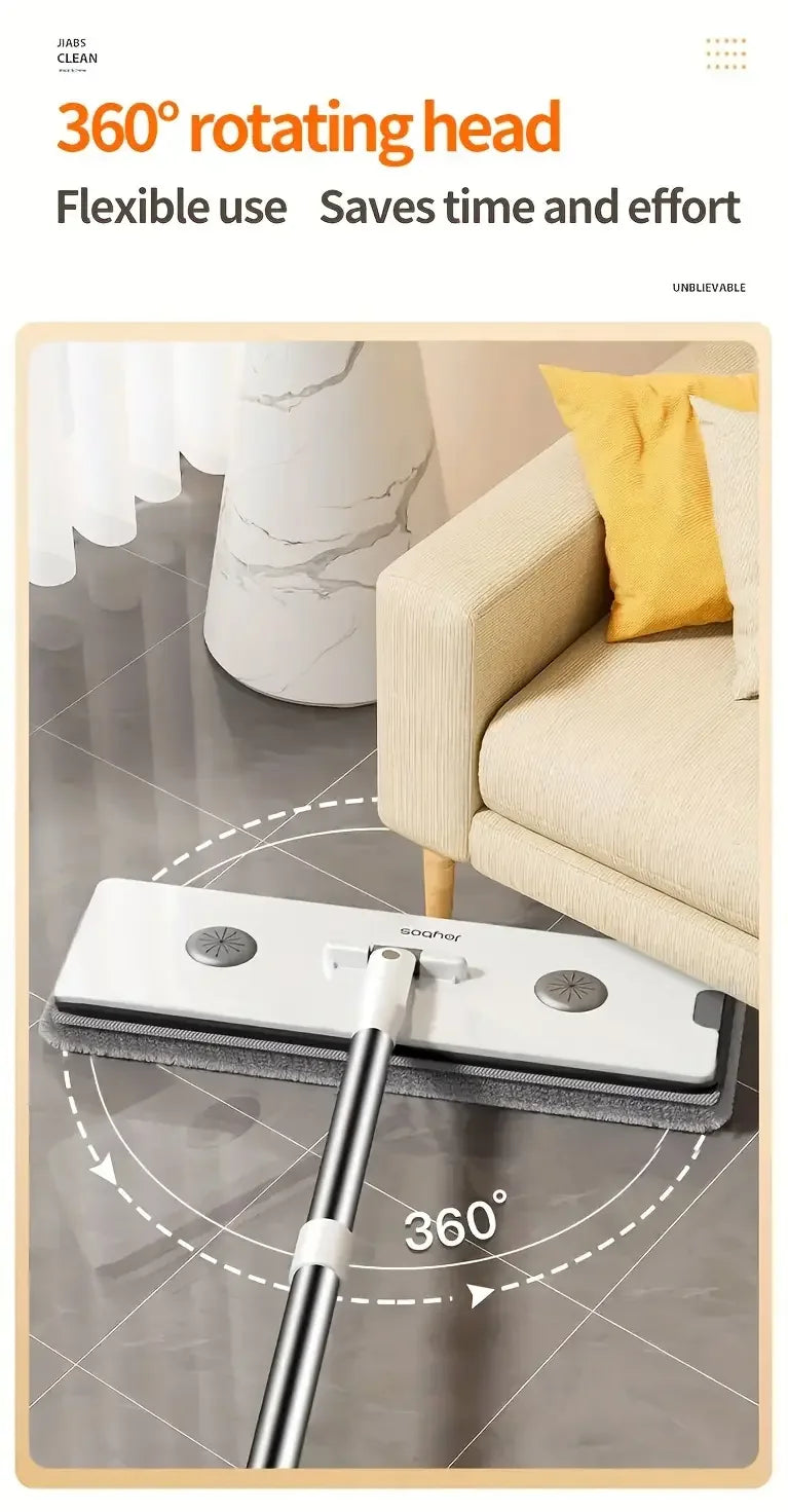 Joybos Ultra-Slim Flat Mop and Bucket System, Hands-Free Wash & Dry Floor Mop Set with 2 Microfiber Pads, 360° Swivel Mop with Squeegee Edge for Hardwood Tile Laminate