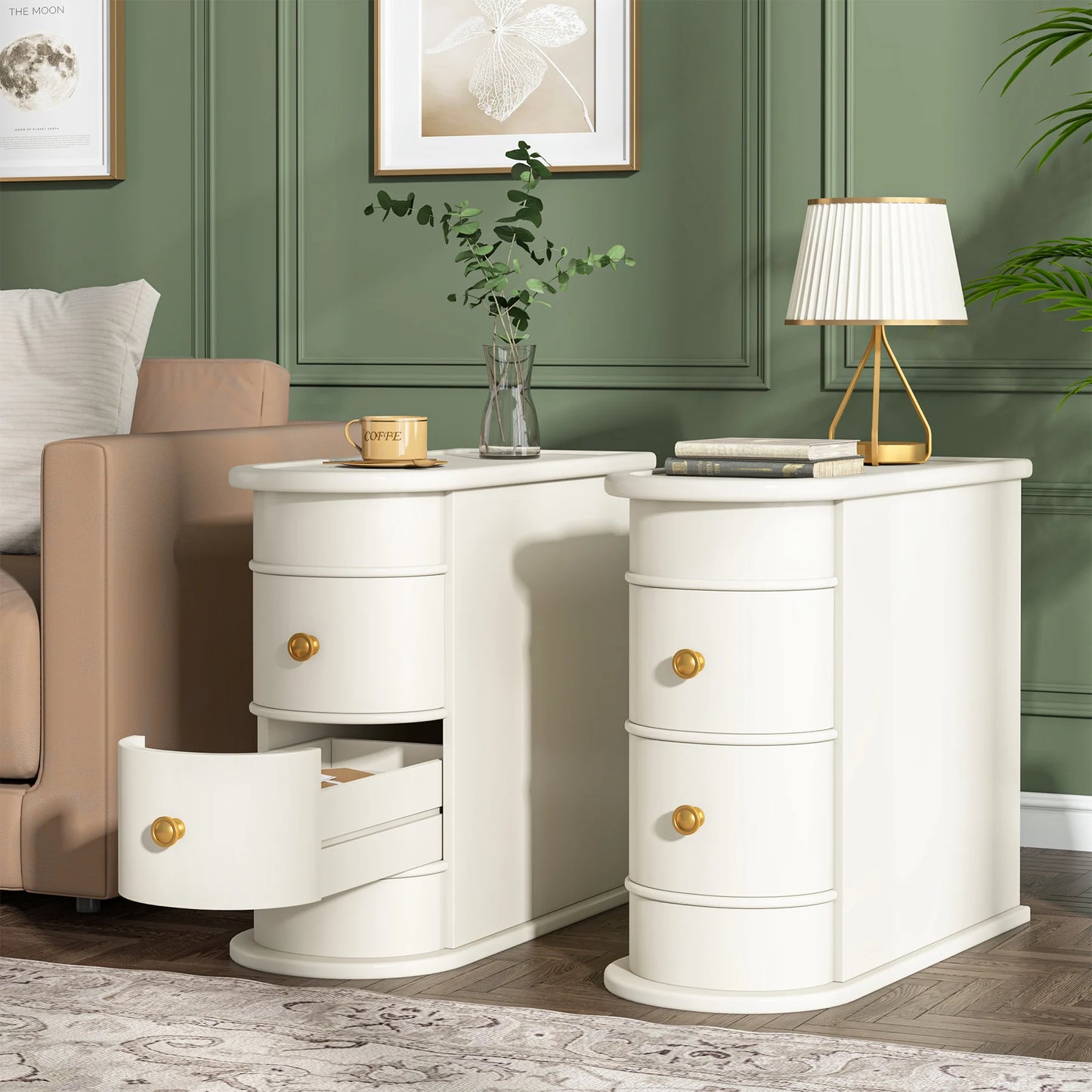Tribesigns End Table Round Solid Wood Sofa Bedside Narrow Bedroom Side Table Nightstand with Drawer