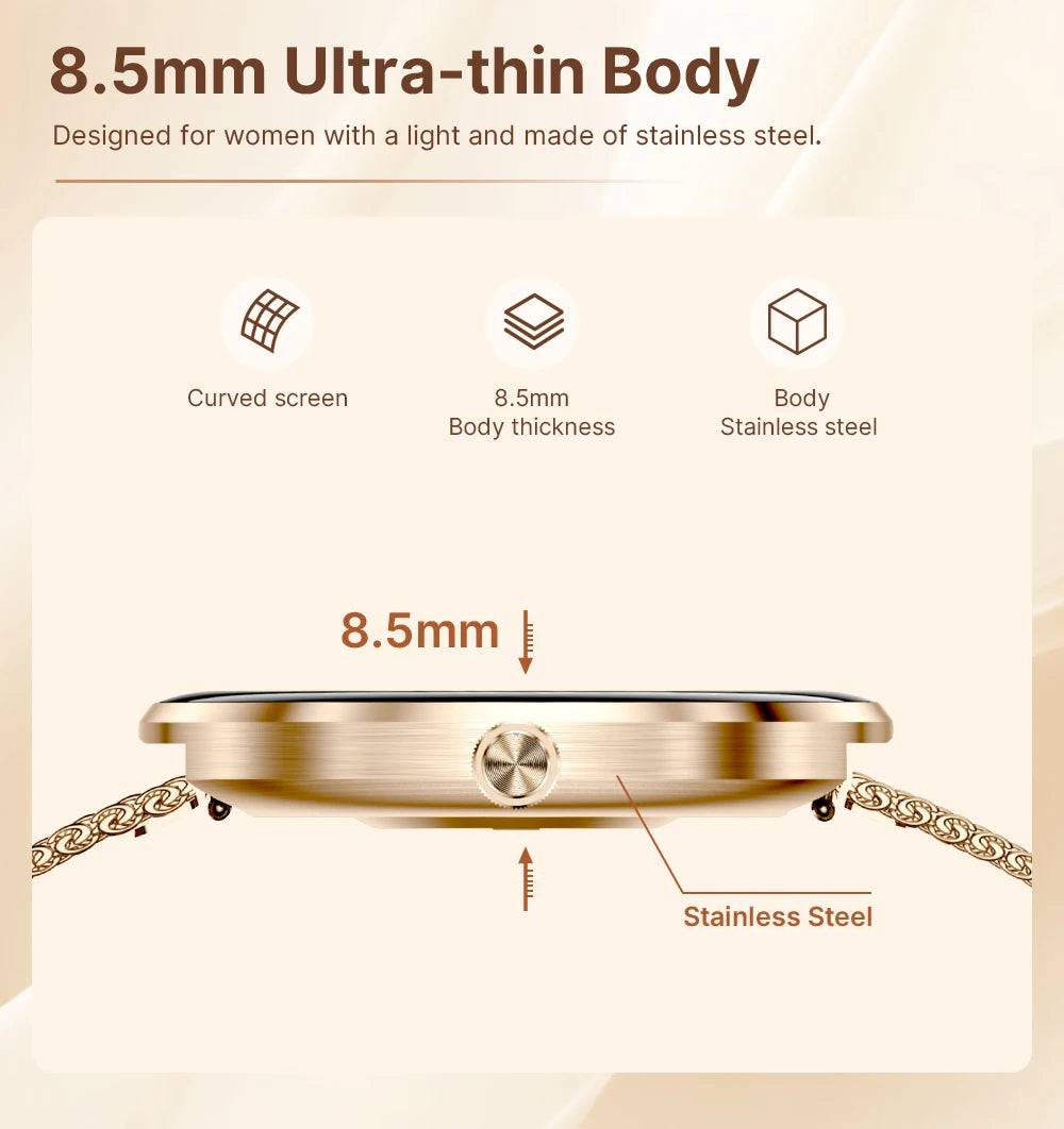 MEVADEN 1.43" AMOLED Screen Women Smart Watch 8.5mm Ultra-thin Stainless Steel Luxury Smartwatch Health Monitor Sport Watch H33
