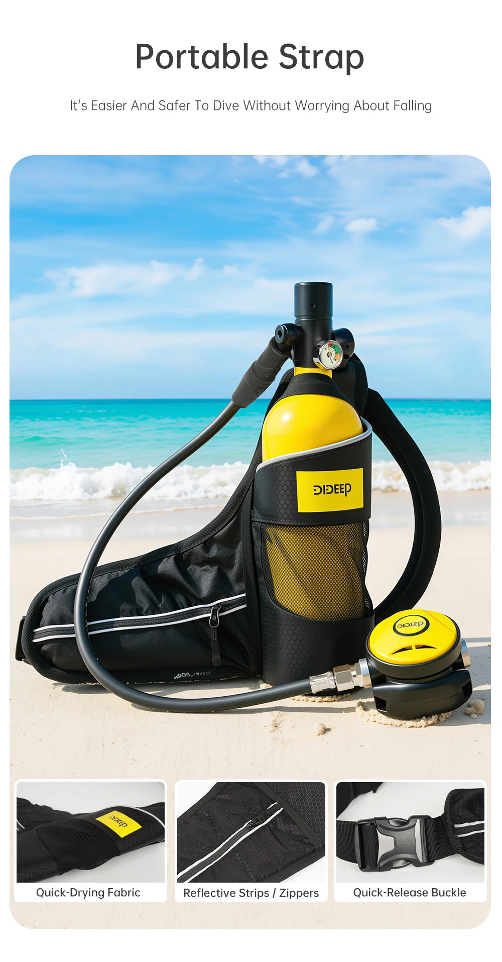 DIDEEP 1Liter Mini Scuba Diving Tank Set, 15-20Mins Underwater Diving Cylinder, Easy to Use, Portable Lungs Bottle with 3000 PSI,Summer Diving for Cooling off ,Suitable for Outdoor Activities and Travel,Summer Diving for Cool
