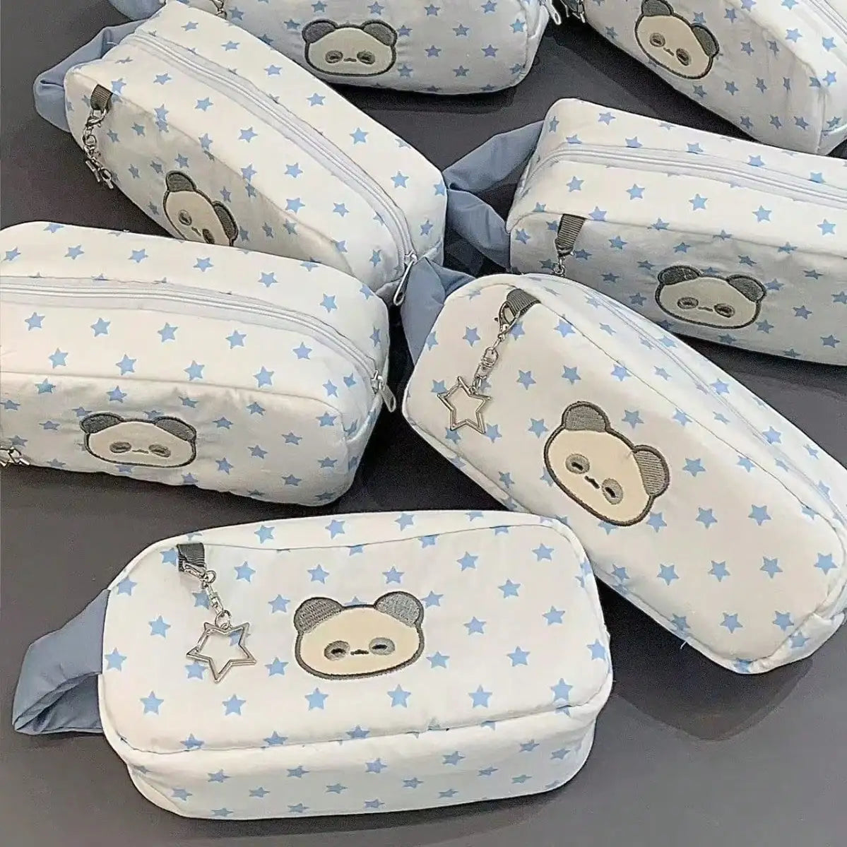1pc Star Print Embroidery Animal Pencil Case, Soft Fabric Large Capacity Pen Pouch , Bunny & Panda Design Stationery Bag For Students, Portable Back To School Supplies To Store Pens Erasers And Small Learning Accessories,Back