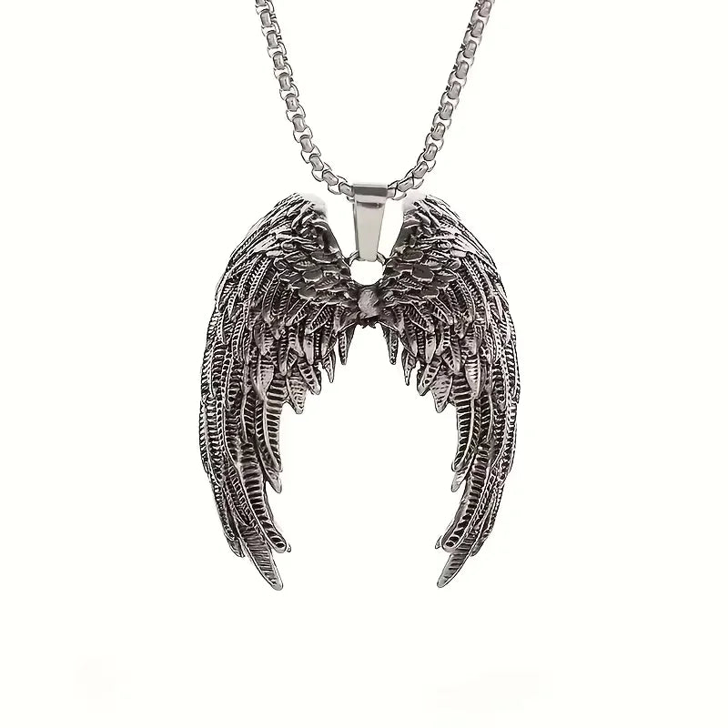 Stainless Steel Classic Angel Wings Necklace Men's Fashion Animal Boutique Handmade Hip Hop Pendant Jewelry Gift DropShipping