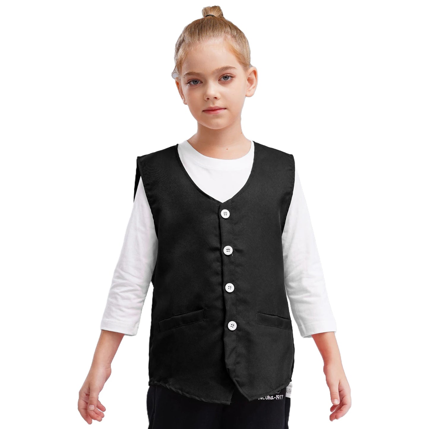 Kids Boys Girls Button Volunteer Vest Solid Color V Neck Sleeveless Waistcoat Volunteers School Camp Activities Uniform