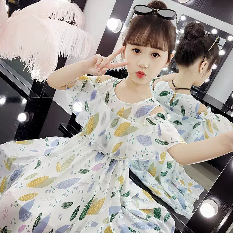 Summer Thin Girl Dress Floral Chiffon Princess Children's Dress Vestidos Summer Girls Casual Dresses Robe Fille Kids Clothes