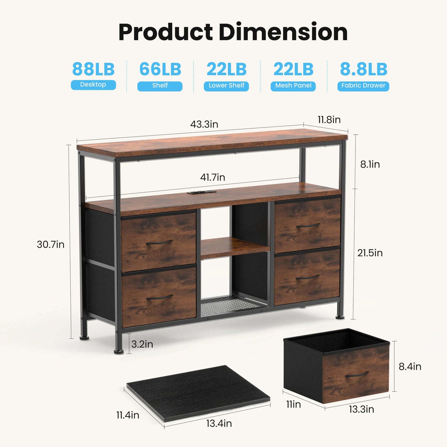 JHK 4 Drawers TV Stand Dresser for Bedroom Entertainment Center with LED Lights and Power Outlets Media Console for 50 Inch TV