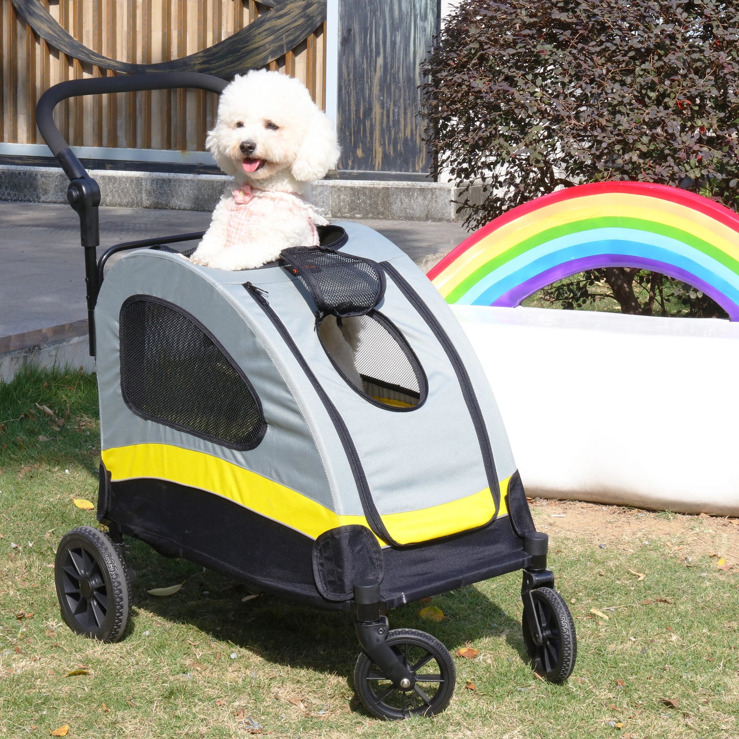 Premium Dog Stroller Pram 4 Wheel Foldable Cart Travel Walk Pet Jogger Wagon for Small Medium Large Dogs