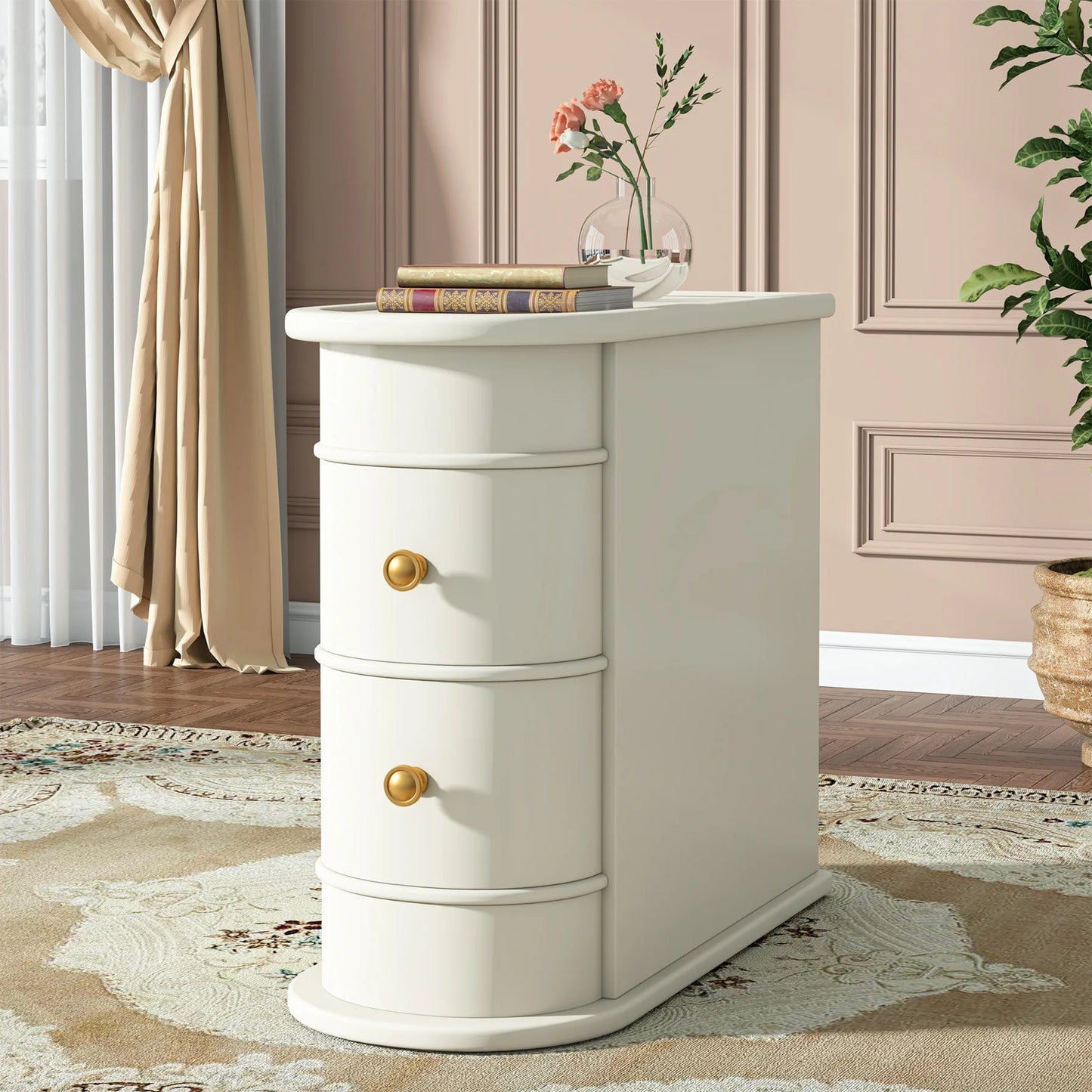 Tribesigns End Table Round Solid Wood Sofa Bedside Narrow Bedroom Side Table Nightstand with Drawer