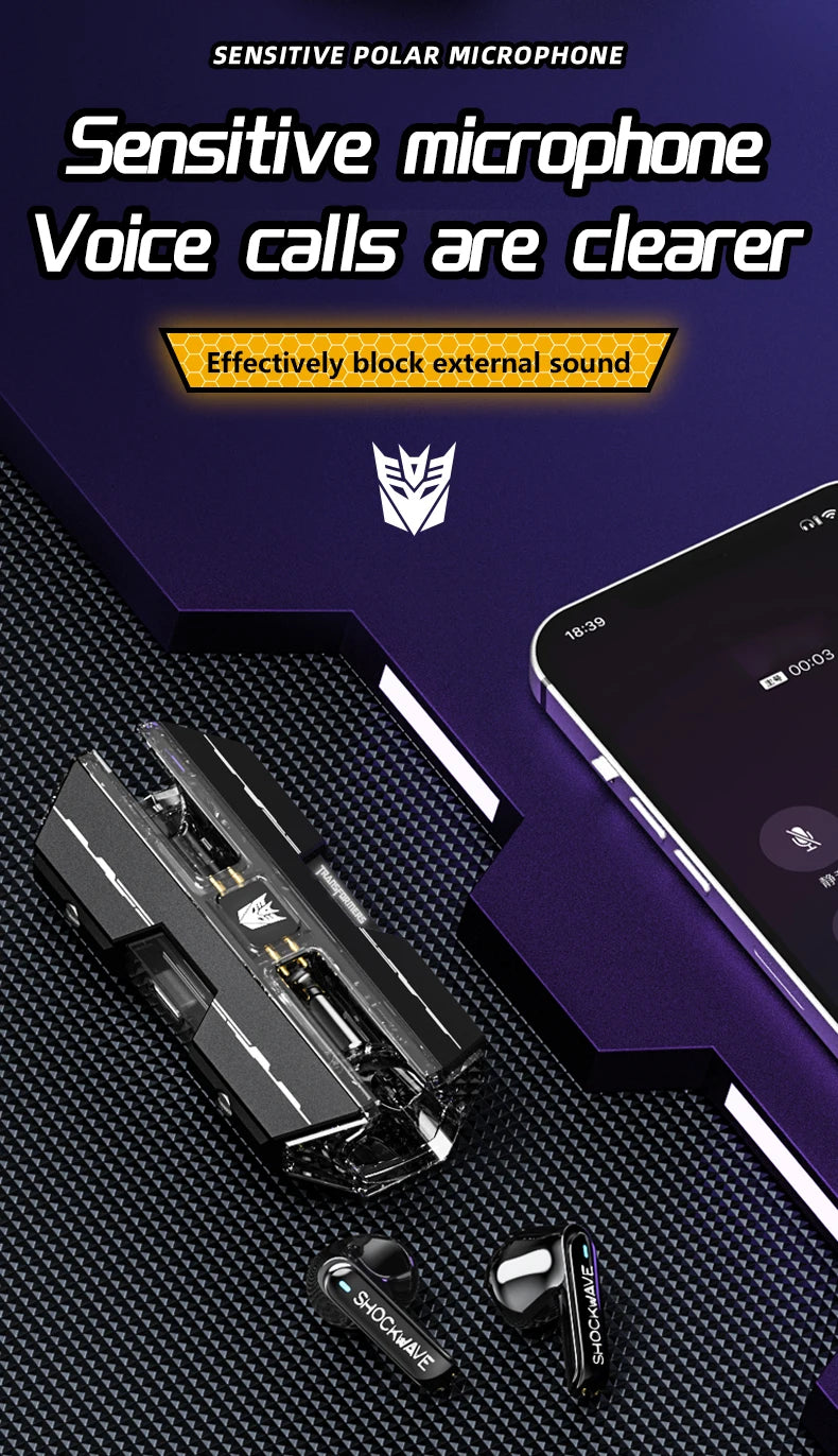 Ship From US Transformers TF-T01 Gaming Earphones Bluetooth 5.4 ENC Noise Reduction Headphones HD Call Music Earbuds Bumble Bee