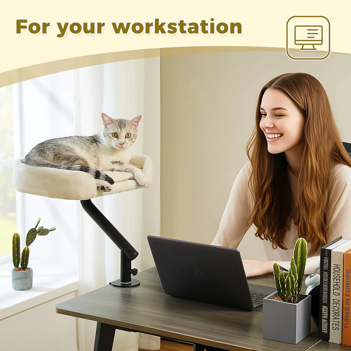 PAWZ Road Adjustable Cat Desk Bed With Plush Hammock