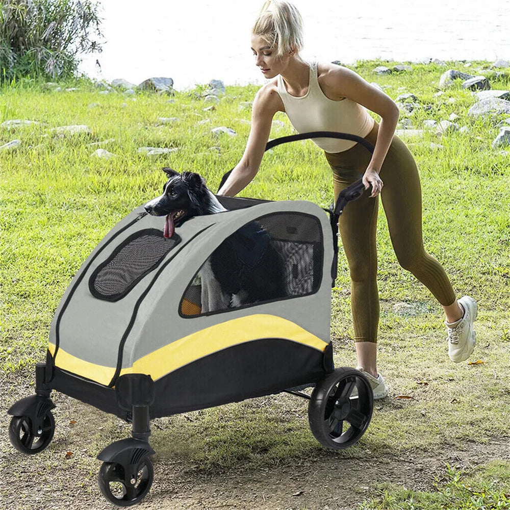 Premium Dog Stroller Pram 4 Wheel Foldable Cart Travel Walk Pet Jogger Wagon for Small Medium Large Dogs