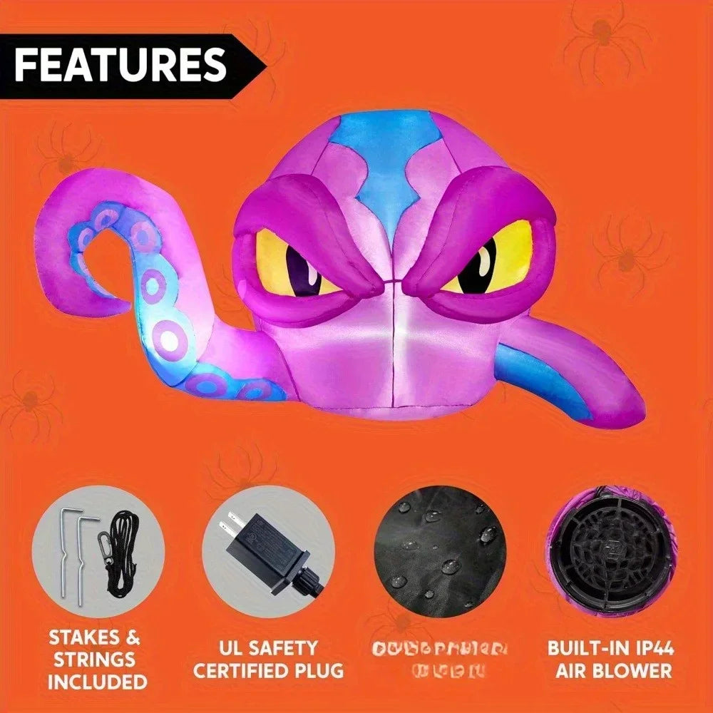 6.2 FT Long Purple Octopus Head Halloween Inflatable with Tentacles Broke Out from Window with Built-in LEDs Blow Up for Halloween Window Decor, Outdoor Yard Garden Lawn Party Decoration