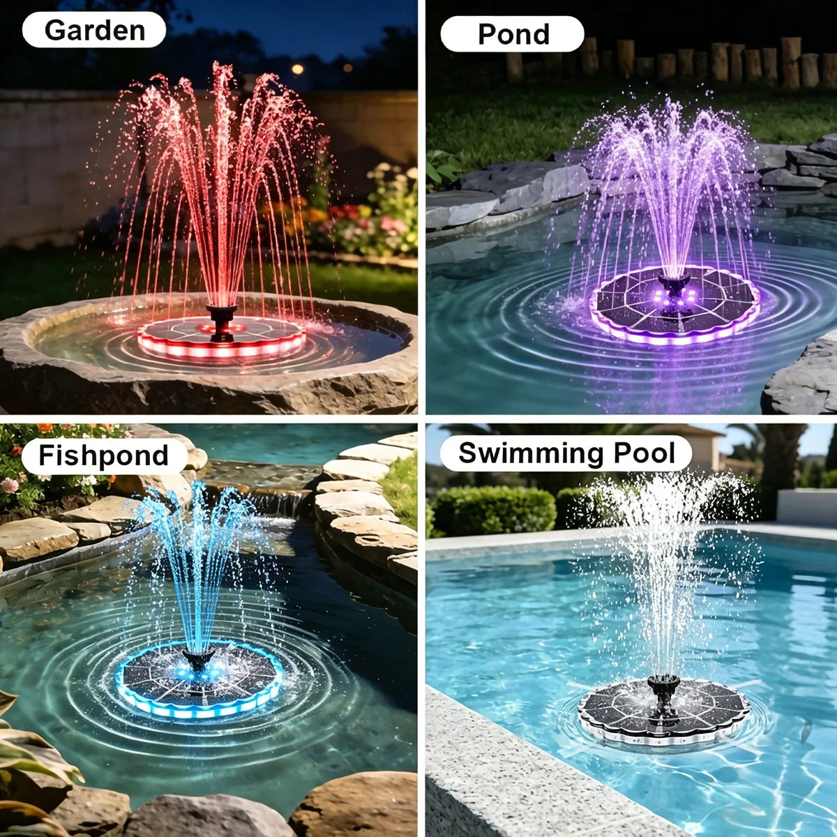 3.5W Outdoor Solar Fountain for Garden Water Indoor Pond Solar Fountain Pump Kit with 7 Nozzles Fountain Light 7 Color Bird Bath