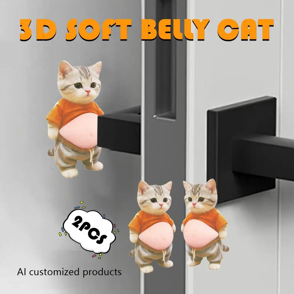 3D Kawaii Cat Belly Sticker Cute Kitten Silicone Self-Adhesive with Orange Outfit Pink Background for Phone Decor