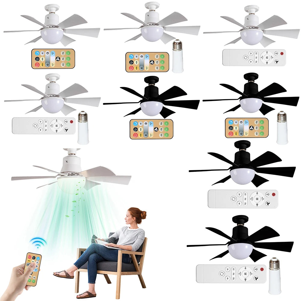Ceiling Fan Light with Remote 3 Gear Wind Speed Socket Ceiling Fan Dimmable Light Bulb Fan for Living Room Bedroom
