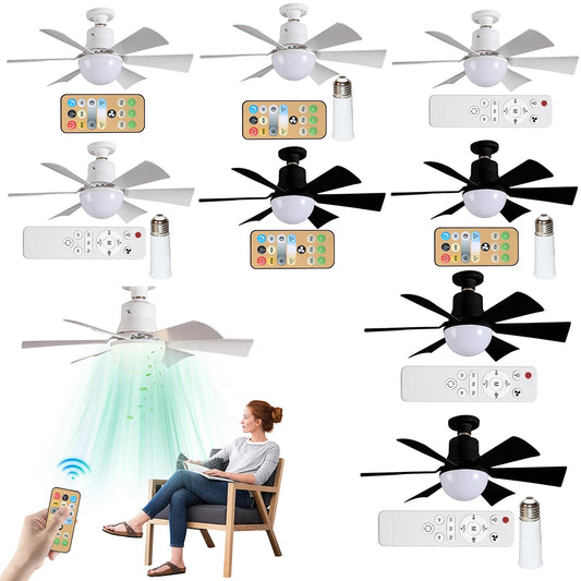 Ceiling Fan Light with Remote 3 Gear Wind Speed Socket Ceiling Fan Dimmable Light Bulb Fan for Living Room Bedroom
