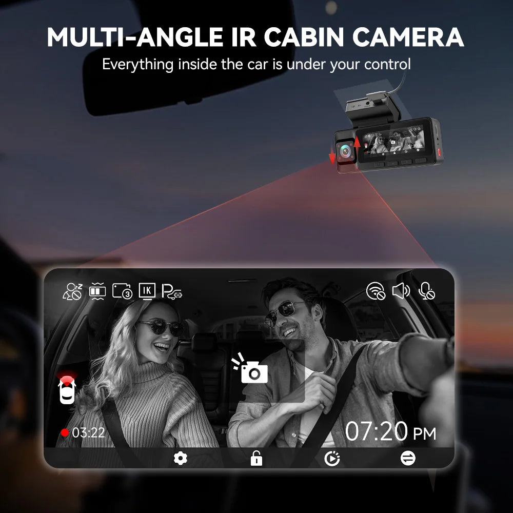 REDTIGER A3  3 Cameras Front/Cabin/Rear Cam Dash Cam Dash Camera Built-in 5.8Ghz WiFi GPS Car DVR Night Vision Parking Monitor