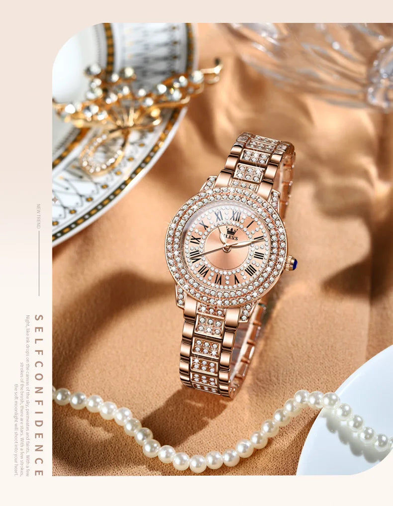 OLEVS 9943 Women Watch High end Luxury Rose Gold Diamond Waterproof Quartz Watch Brand Original Women Dress Watch Reloj Mujer