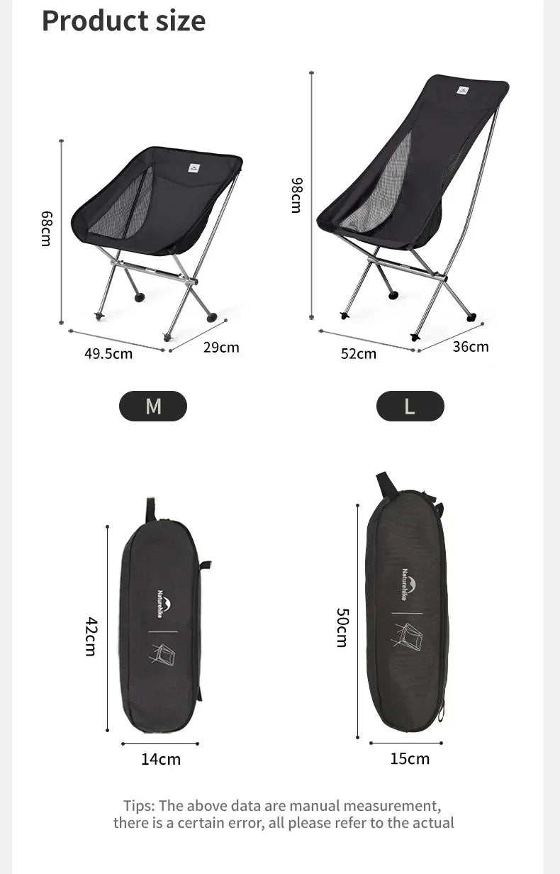 Naturehike Ultralight Folding Chair L04 150kg Load Capacity for Fishing Picnic Outdoor Hiking Moon Chair Portable Relax Chair