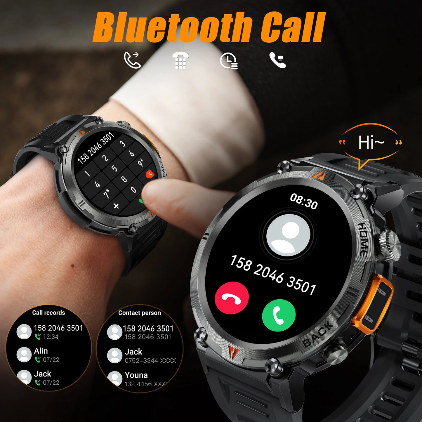 EIGIIS KE3 2025 New Bluetooth Call Smartwatch for Men Full Touch Screen with Health Monitor Heart Rate Flashlight Smart Watch