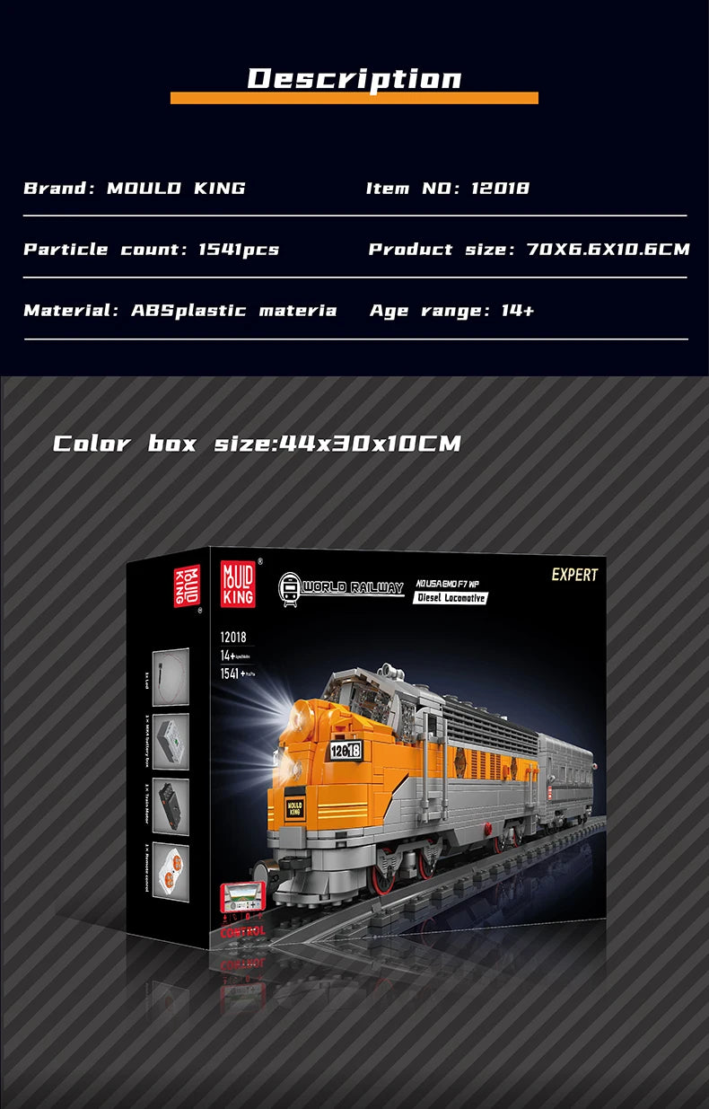 Mould King 12018 Technical Train Toys The RC USA EMD F7 WP Diesel Locomotive Building Block Brick Assembly Kids Christmas Gift