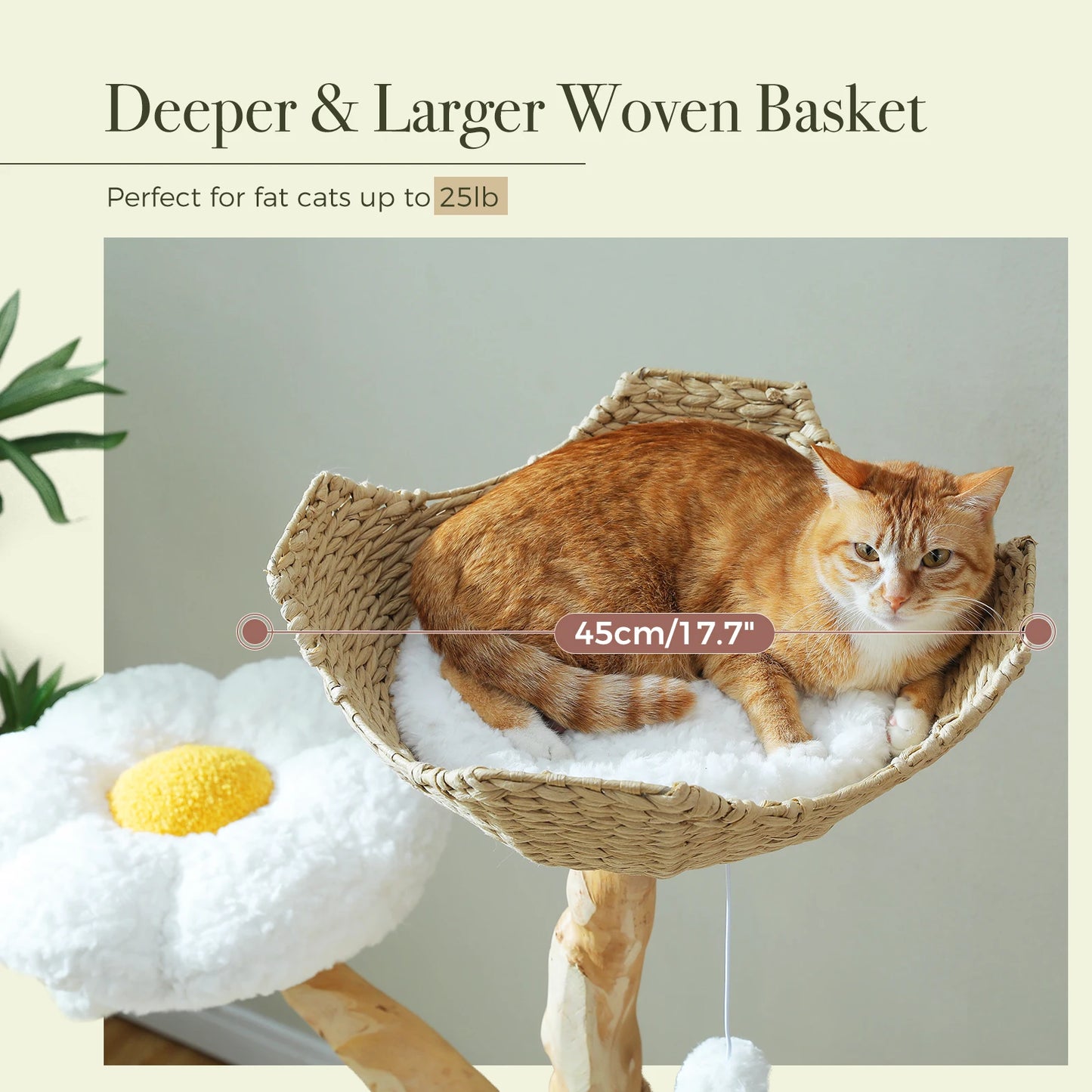 Large Cat Tree Tower with Sisal Scratching Post Wicker Basket Bed Flower Cat Condo Indoor Modern Cat Furniture Cat Accessories