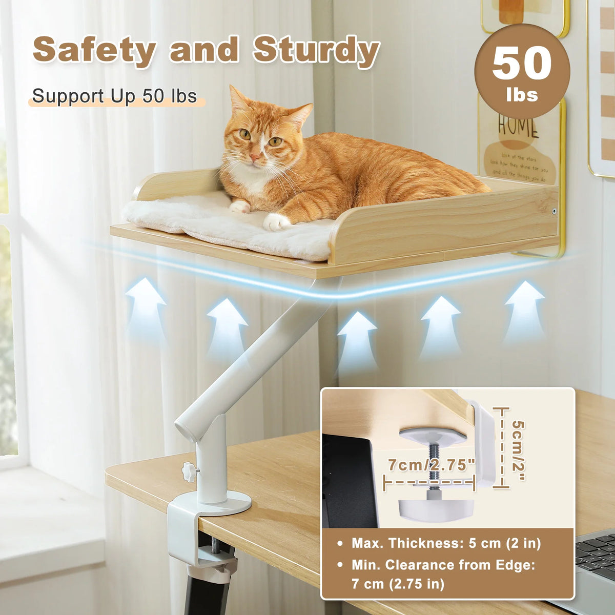 PAWZ Road Adjustable Cat Desk Bed With Plush Hammock