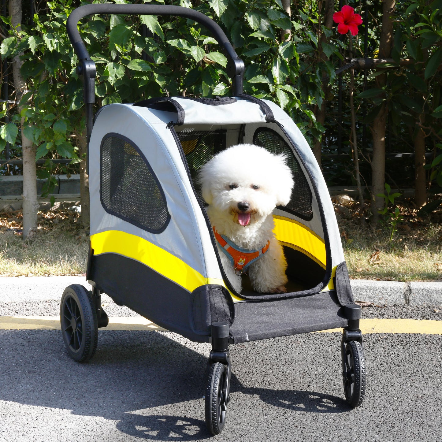 Premium Dog Stroller Pram 4 Wheel Foldable Cart Travel Walk Pet Jogger Wagon for Small Medium Large Dogs