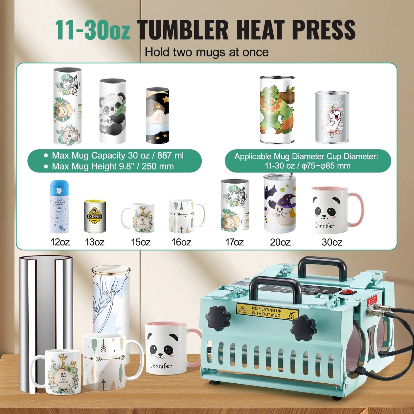 SucceBuy Tumbler Heat Press Machine 2 Station Heaters 11-30oz Mug Press Tumbler Press Sublimation Tumblers Cups and Mug 19.6lbs