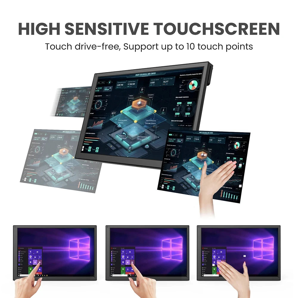 EYOYO Driver-free 10-point Capacitive Touchscreen Monitor 1280x800PX 10-inch Raspberry Pi Display For Laptop PC Win 7/8/10