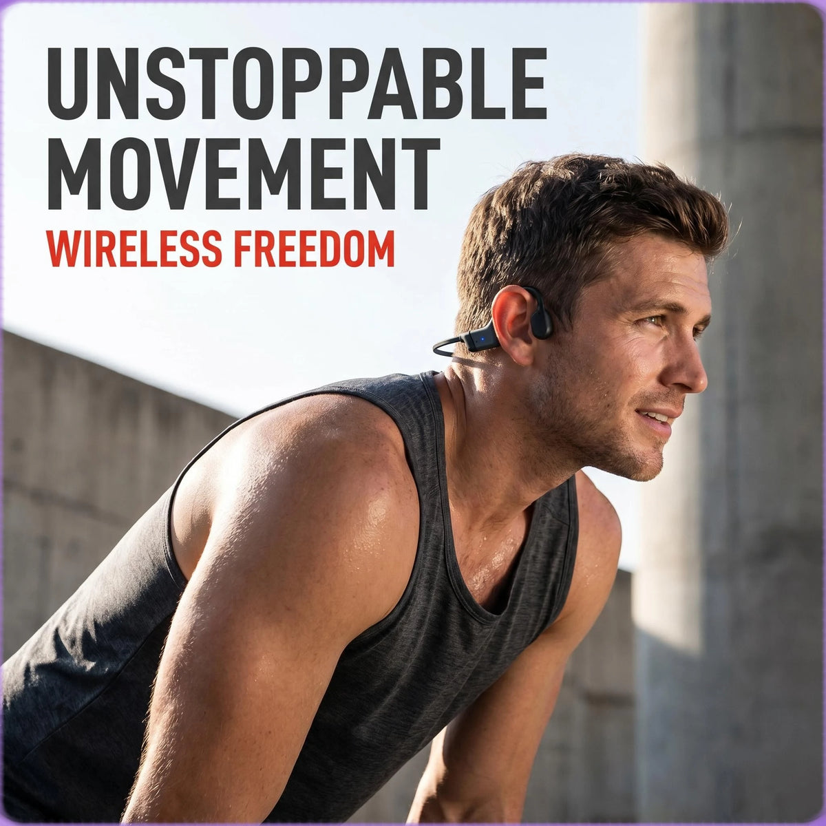 Open-Ear Bone Conduction Bluetooth Earphones Wireless Sports Headset, 20H Long Battery Noise Cancelling Mic, Lightweight Comfort Fit for Running Cycling Gym