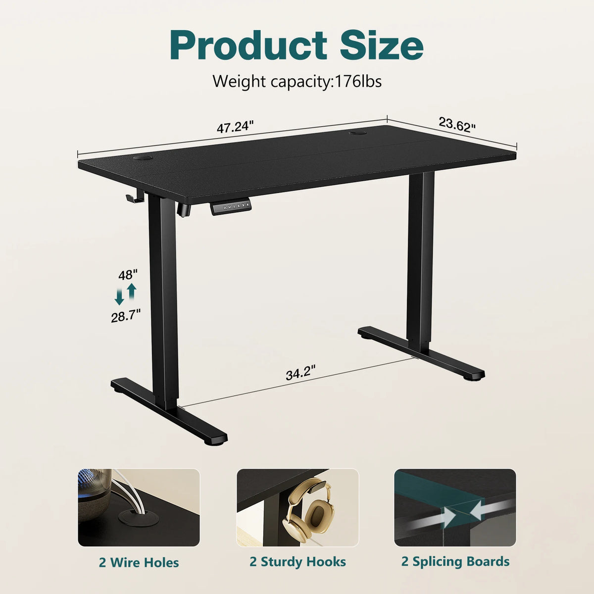 JHK Electric Standing Computer Desk Height Adjustable Workstation Ergonomic Work Table with Metal Frame For Home Office