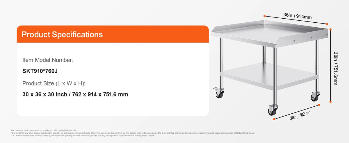 SucceBuy Stainless Steel Work Table Commercial Food Prep Worktable with 4 Wheels Heavy Duty Prep Worktable for Restaurant Home