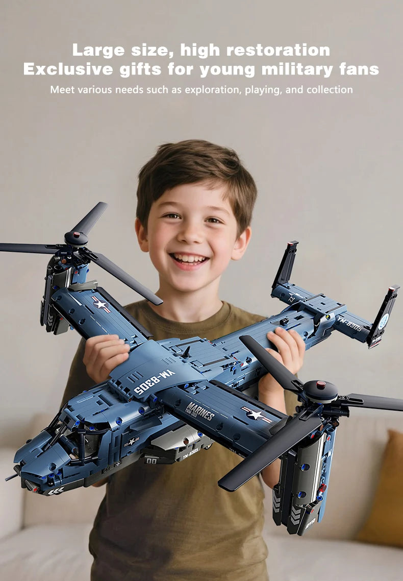 KAVOWORLD 1486PCS Military V-22 Transport Aircraft Helicopter Building Blocks Set STEM Gift DIY Assembly Airplane Bricks Toys