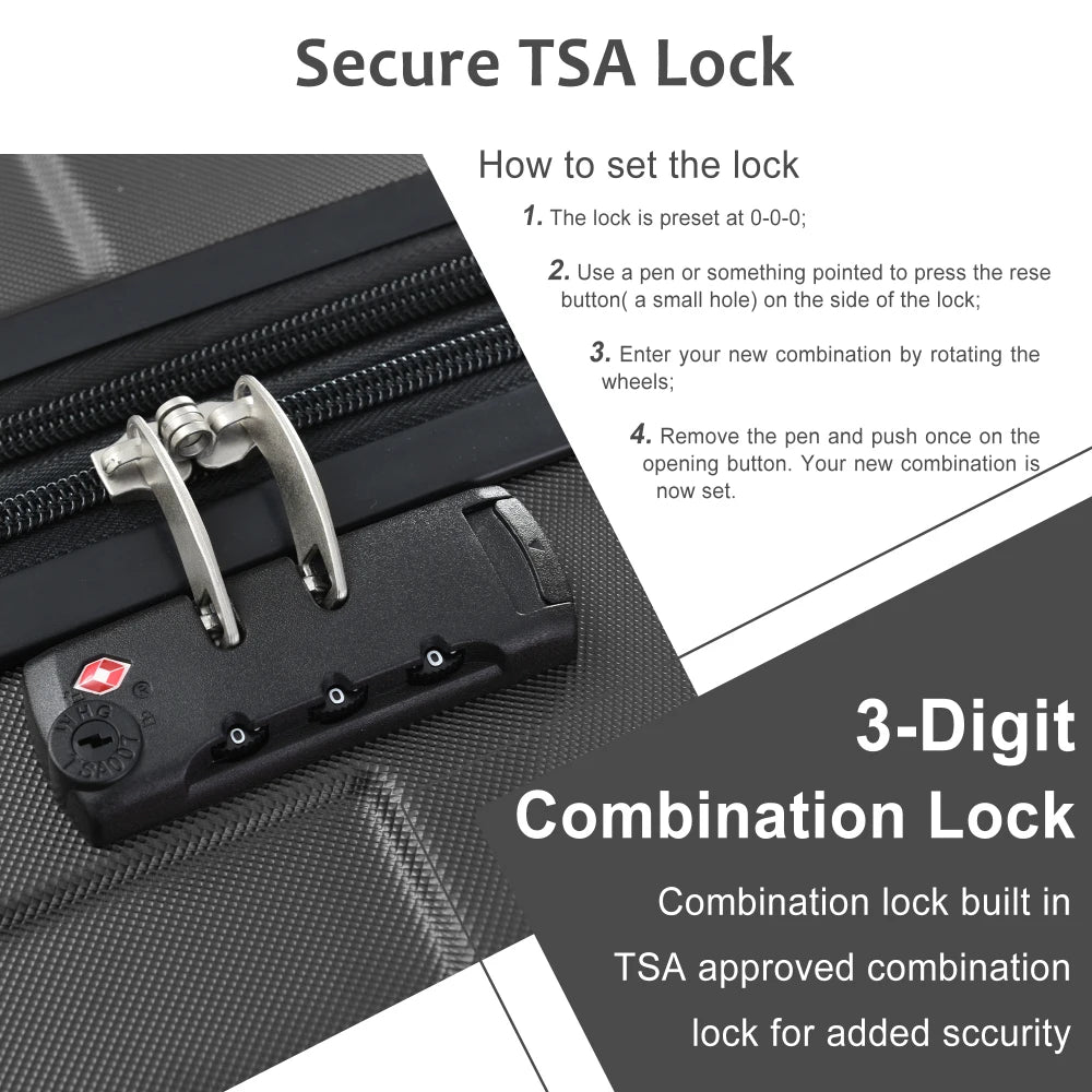 Luggage Set 3 Pcs Hardshell Suitcases, TSA Lock, Lightweight Travel Luggage 20" Carry on 24" 28" Checked for Family Trips