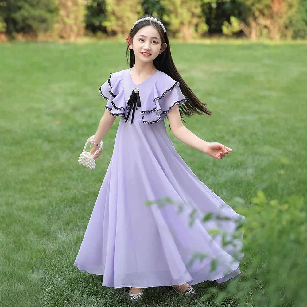 Fashion Chiffon Boho Girls Dresses Bohemian Beach Kids Clothing Vestido Girl Outfit Robe Fille Casual Maxi Children Dress Summer