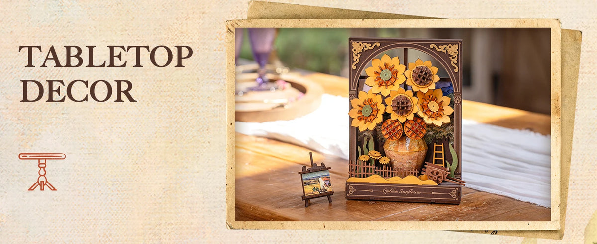 ROKR Wooden Flower Golden Sunflower Building Sets for Adult with Lights TH002, Van Gogh Wall Art Crafts, Painting Frame Room Decor, Valentine's Day/Anniversary/Birthday Gifts for Women, 266PCS
