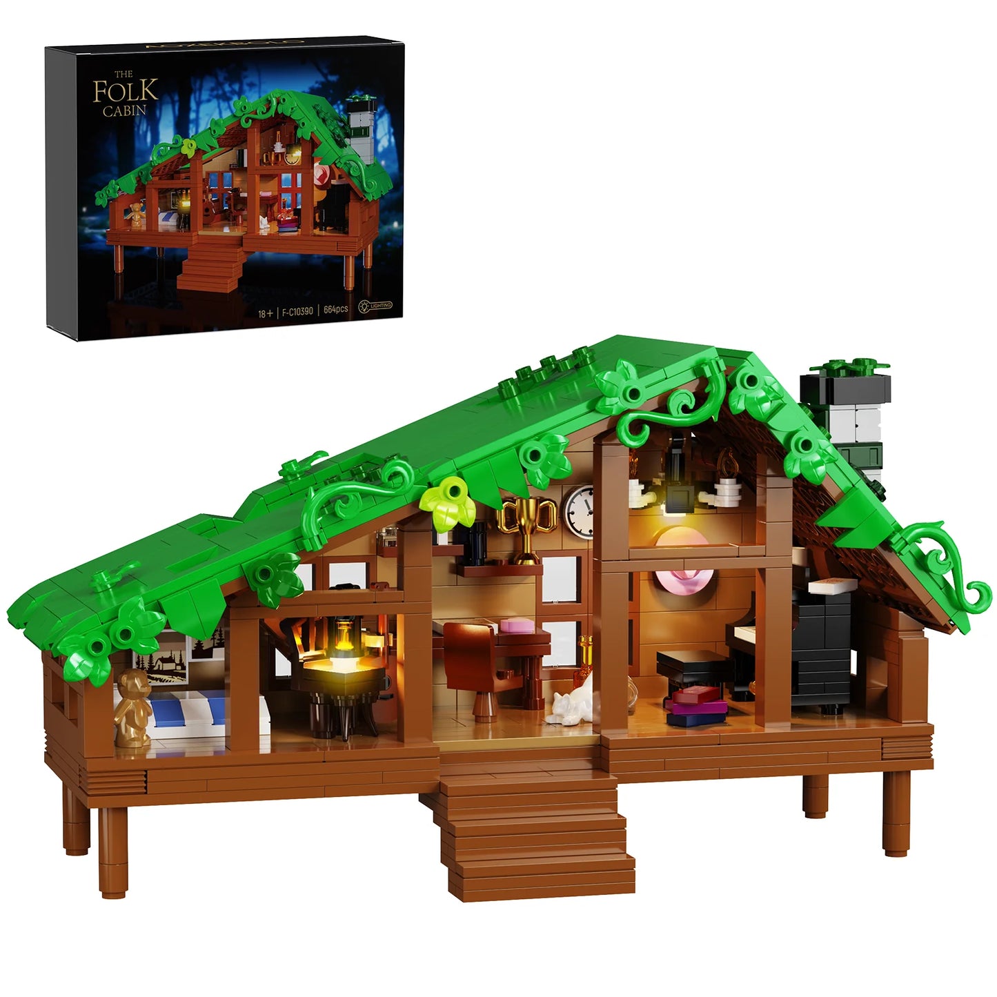 Folk Cabin Building Blocks Set Forest Cabin House Bricks Toys Christmas, Birthday Gifts for Girls Adult (664 PCS)