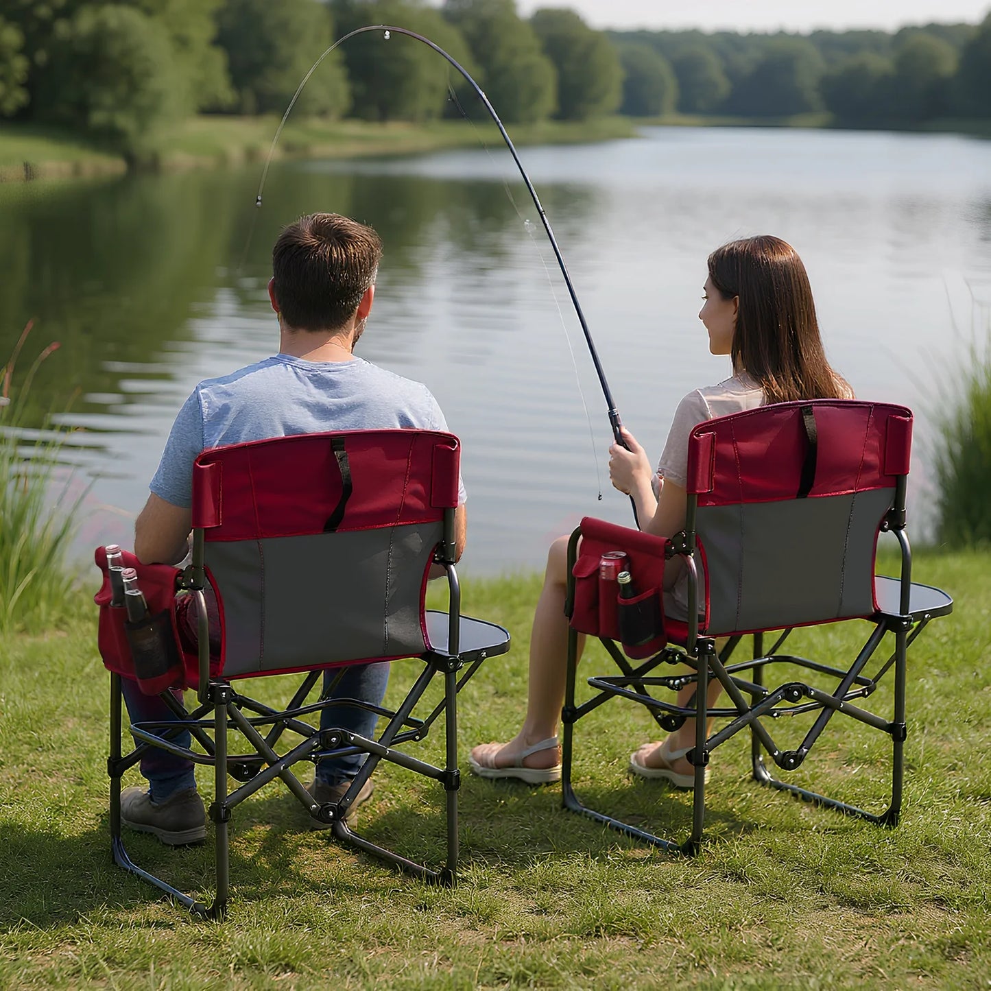 1 Pack / 2 Pack Oversized Heavy Duty Folding Directors Chair for Adults, 400 Lbs Capacity Portable Camping Chair with Side Table, Cup Holder & Side Pocket, Lawn Chairs for Camping, Beach, Garden, RV