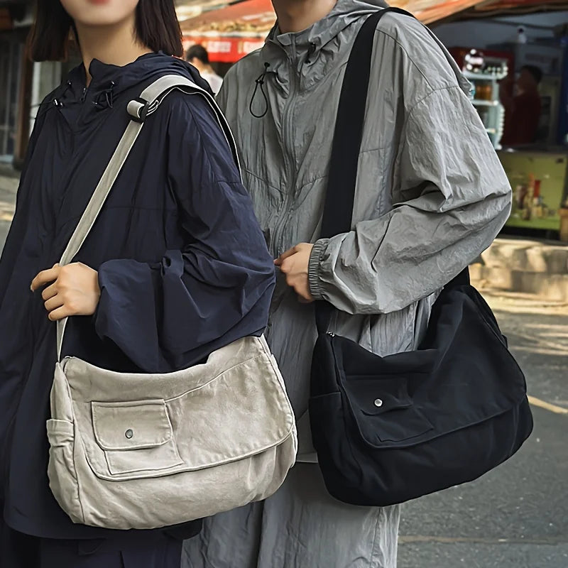 Casual Canvas Messenger Bag Versatile Flip Large Capacity Shoulder Book Bag For Student Adjustable Crossbody Bag For Men Women