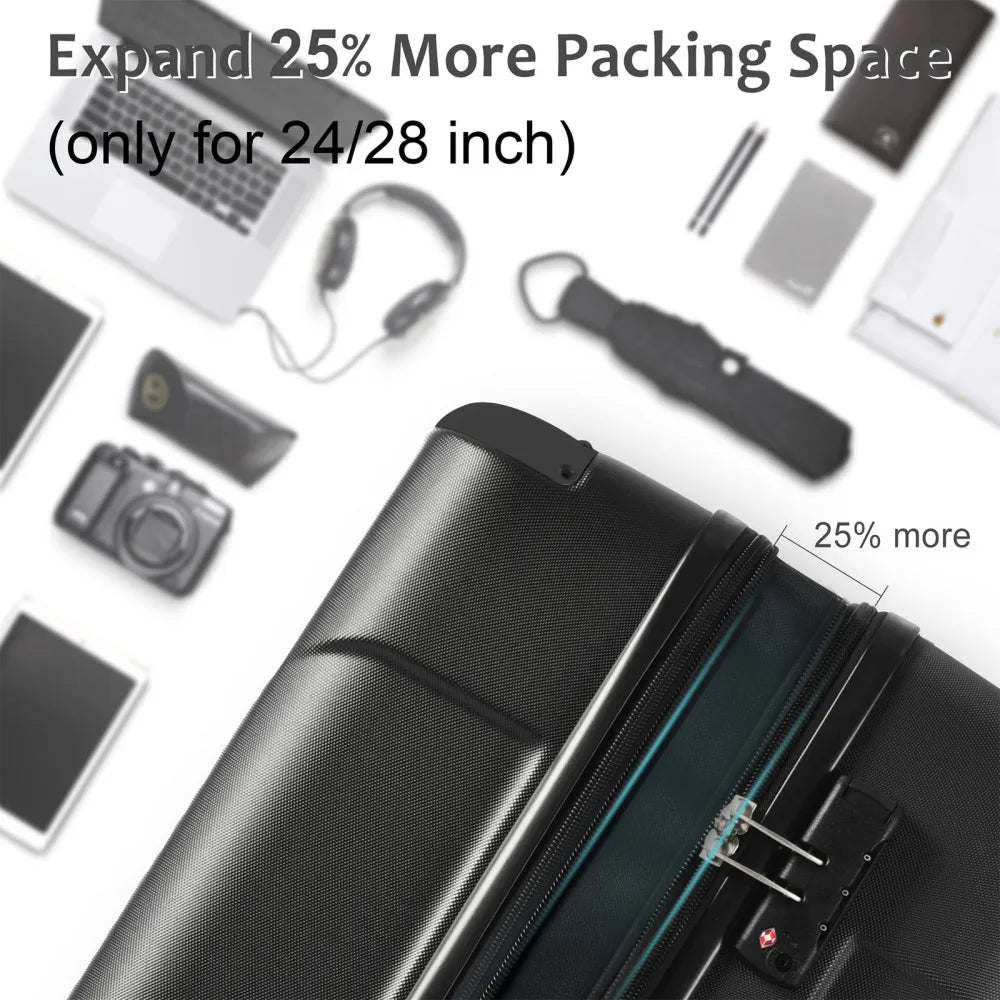 Luggage Set 3 Pcs Hardshell Suitcases, TSA Lock, Lightweight Travel Luggage 20" Carry on 24" 28" Checked for Family Trips