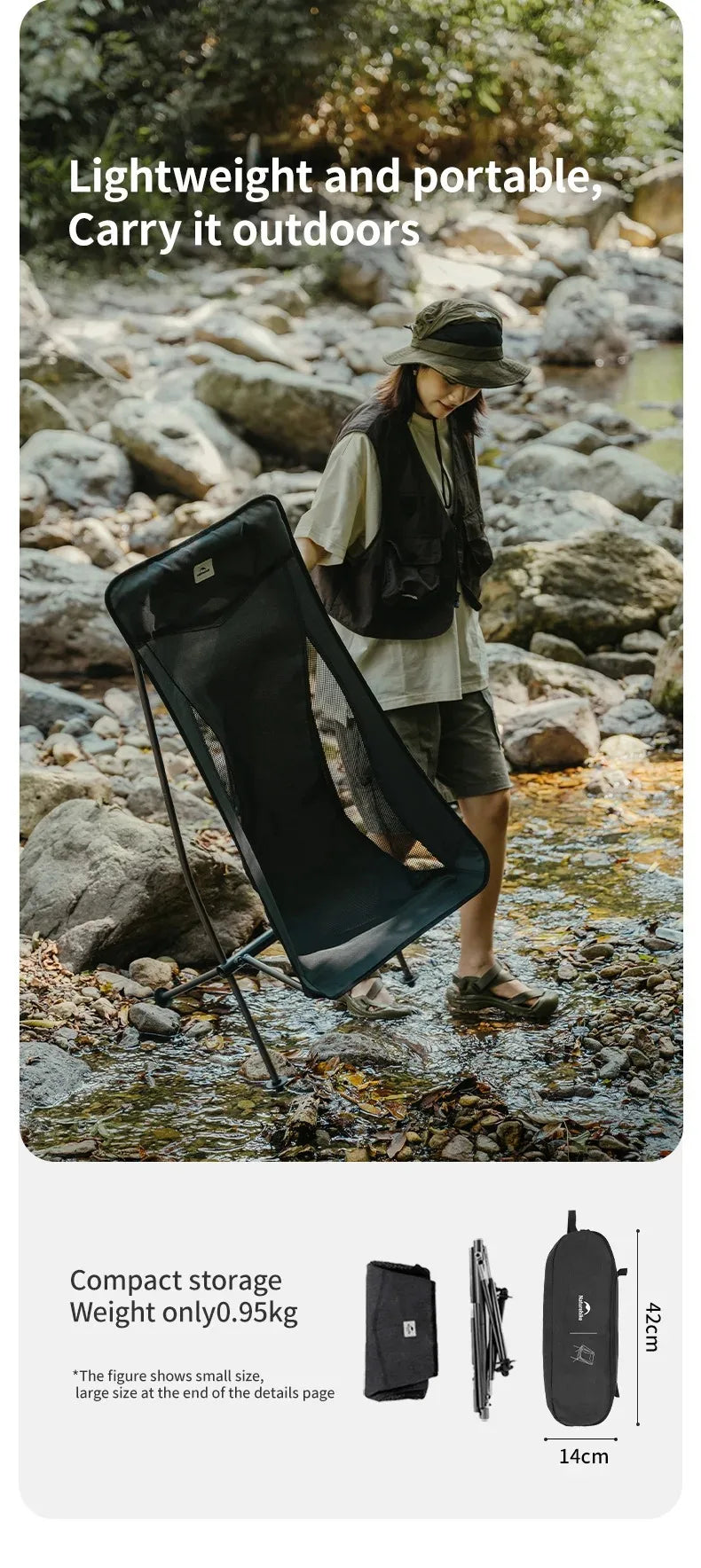 Naturehike Ultralight Folding Chair L04 150kg Load Capacity for Fishing Picnic Outdoor Hiking Moon Chair Portable Relax Chair