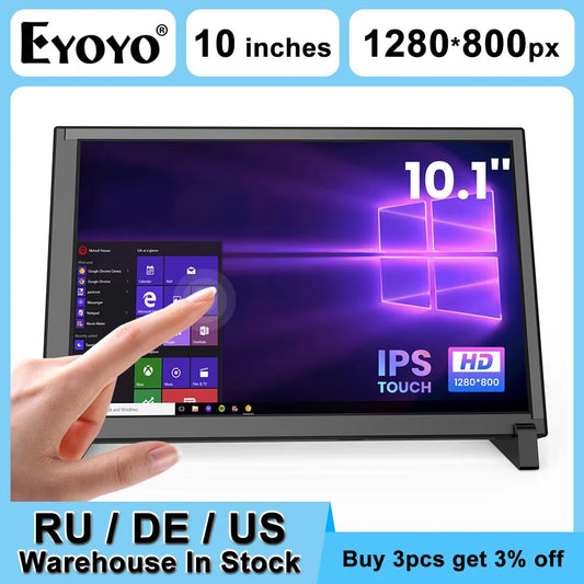 EYOYO Driver-free 10-point Capacitive Touchscreen Monitor 1280x800PX 10-inch Raspberry Pi Display For Laptop PC Win 7/8/10